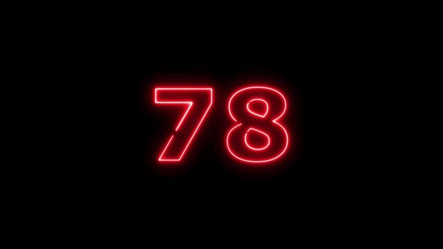 Abstract beautiful red neon business counting number 78 icon conceptual background 4k animation.