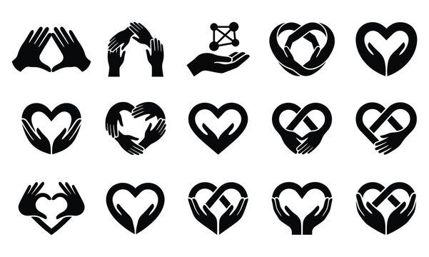 Black and white icons depicting hands forming hearts and related gestures