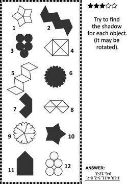 Educational math puzzle. Try to find shadow (may be rotated) for each object. 
