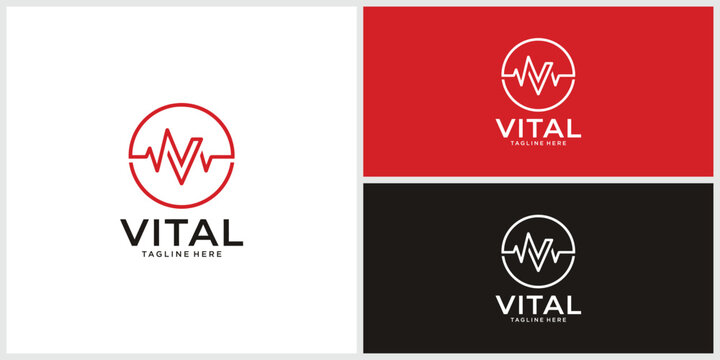 Minimalist vital logo design with a heartbeat pulse line icon