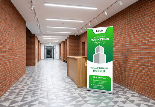 Modern Hallway Roll Up Banner Mockup