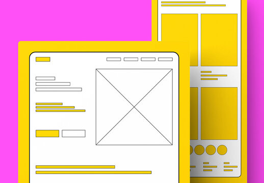 Modern Mobile App UI Wireframe Template with Yellow and White Layout Design