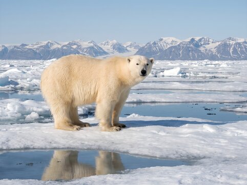 polar bear on ice snow very cute