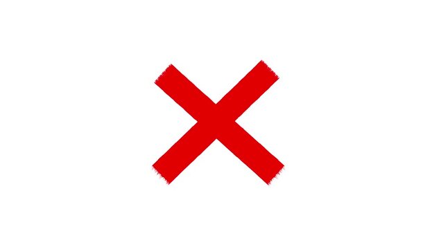 Red cross mark animation,wrong mark animation, red x symbol motion graphic.white background
