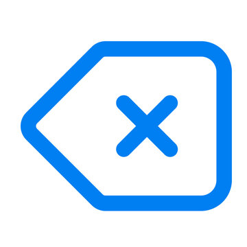 Blue backspace clear button vector icon with cross mark for erase and delete action