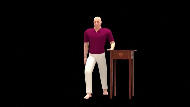 Medical 3D animation of supported forward lunge exercise featuring a 3D Realistic Human Figure, captured in 180 Degree Turntable Rotating View, Isolated Transparent Alpha Channel