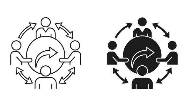 Business team collaboration and knowledge sharing icon set with collaboration