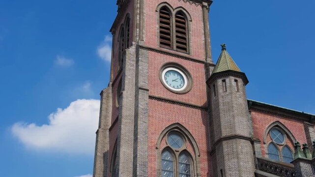 Myeongdong Cathedral Seoul Red Brick Gothic Facade Handheld