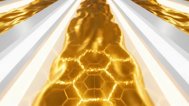 Golden Lightning Strikes Over Hexagonal Pattern in Bright Futuristic Environment