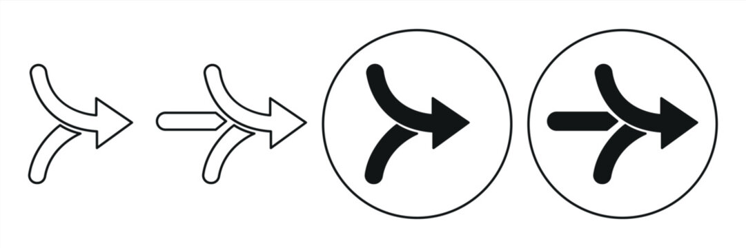 icon set of converging arrows. Collection of combined arrow symbols. Concept of unification or merging of arrows. vector illustration