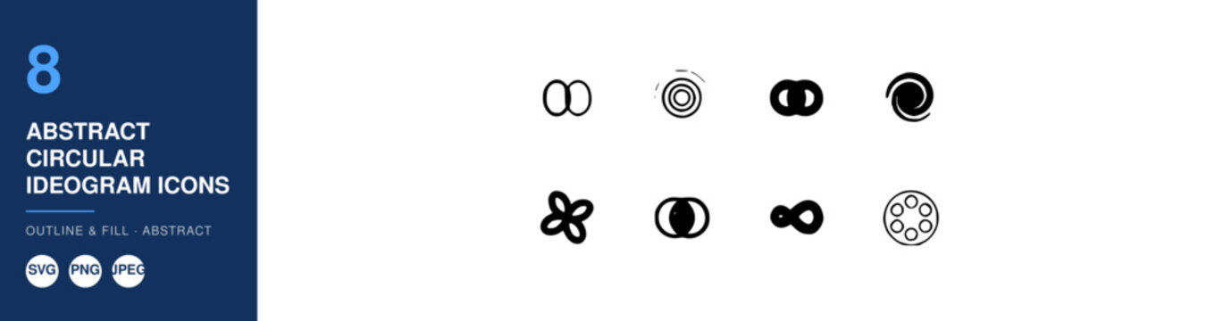 Circular Ideogram Icons Set, Abstract Design Elements. Vector Graphics, Minimalist Style