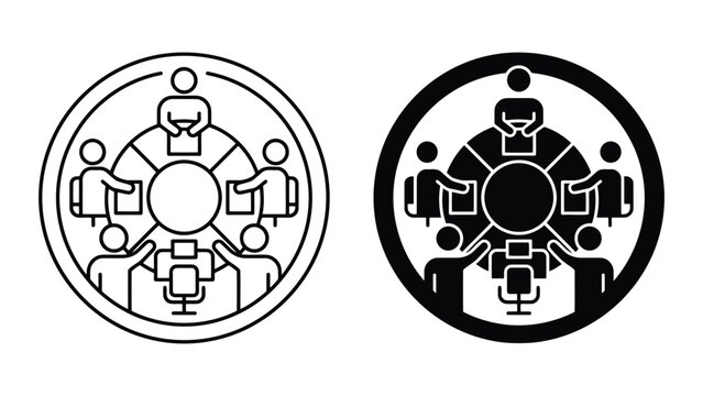 Round table corporate discussion icon set with roundtable discussion teamwork