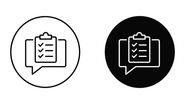 Task checklist in speech bubble icon set with checklist feedback management