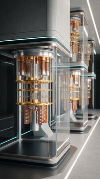 Close View of Modular Quantum Supercomputer in Minimalist Research Lab