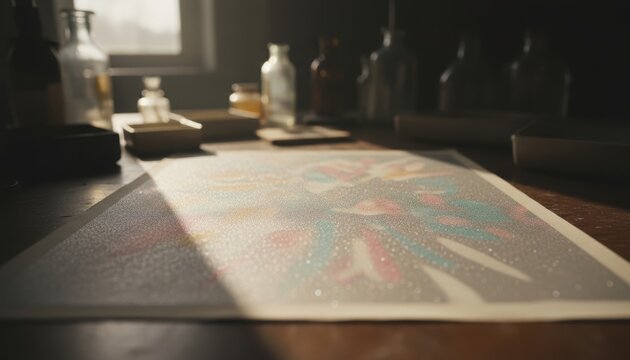 Antique Salt Print Texture: Macro Detail on Darkroom Table Evoking Vintage Artistry for Editorial