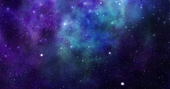手描きの星空背景 立体的に星が通り過ぎる 宇宙空間の横長背景動画 4K