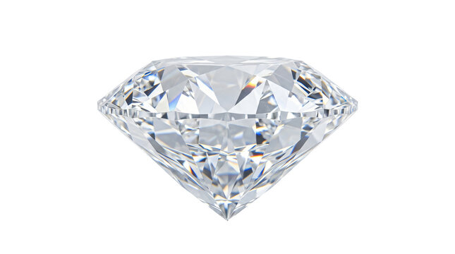 Brilliant cut diamond gemstone with sharp facets and intense light reflections displaying clarity and luxury sparkle on transparent background