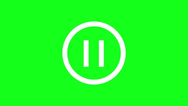 Glowing Pause Button Icon Animation in Circle, Media Player Audio Video Control on Green Background