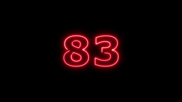 Abstract beautiful red neon business counting number 83 icon conceptual background 4k animation.