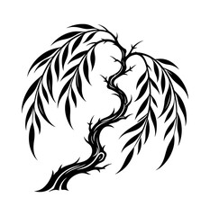 Fototapeta premium Stylized Weeping Willow Tree Silhouette Illustration on Isolated White Background