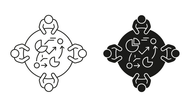 Data analysis round table discussion icon set with analysis business planning