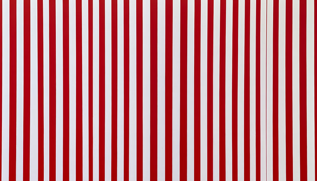 Repetitive and bold patterns are created by alternating vertical red and white stripes, which also establish visual rhythm and contrast