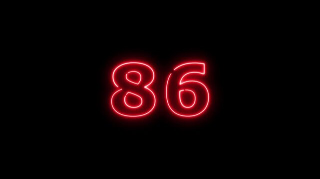 Abstract beautiful red neon business counting number 86 icon conceptual background 4k animation.