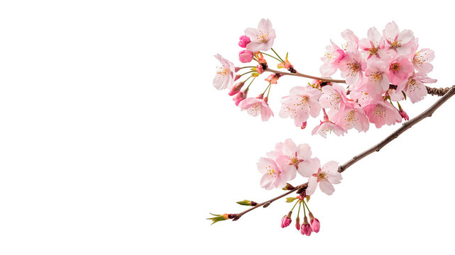 Delicate spring pink sakura blossom branch isolated on transparent background