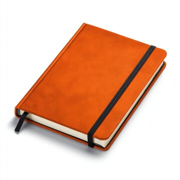 Orange leather-bound notebook, closed