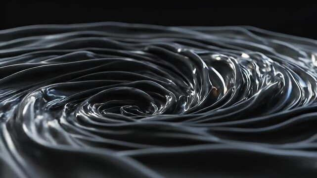 Abstract Black Liquid Flowing Smoothly with Gentle Waves and Reflective Highlights in Dark