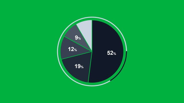 Pie chart segments animation on green screen chroma key