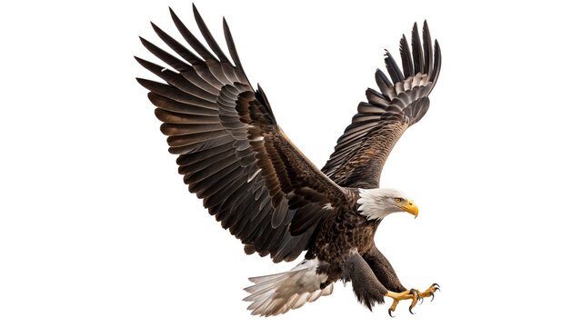Bald eagle landing with open wings isolated on transparent background