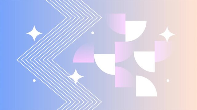 Abstract geometric animation with moving lines and shapes. Modern background with emerging patterns, zigzag motifs and white forms on a soft blue gradient color
