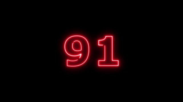 Abstract beautiful red neon business counting number 91 icon conceptual background 4k animation.