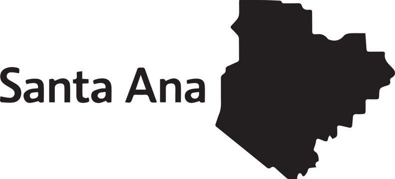 Black silhouette map of santa ana city in california isolated on a plain white background