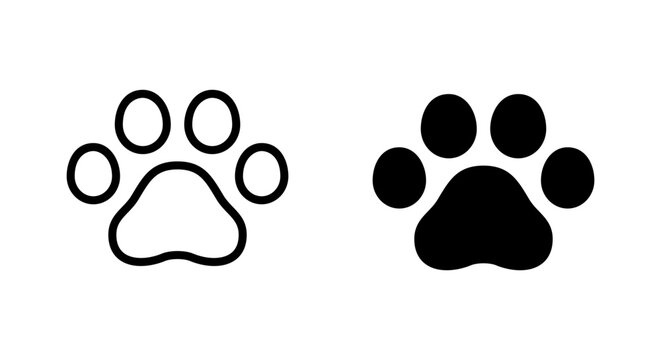 肉球・ペットのアイコンセット 白黒 動物 犬 猫