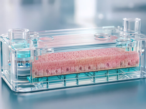 3D Rendering of Microfluidic Organ-on-a-Chip Device with Cultured Epithelial Tissue Layer