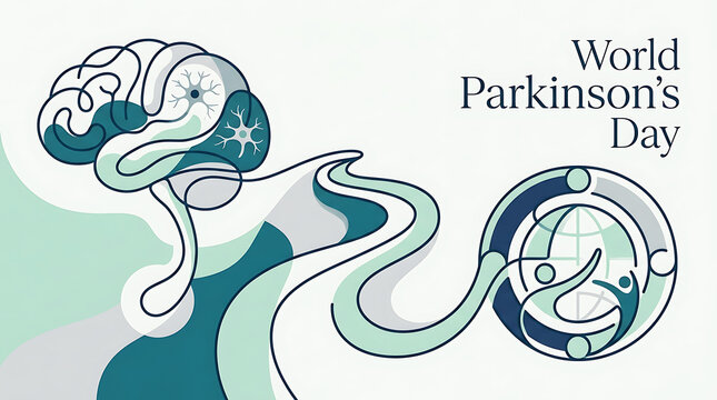 World Parkinsons Day abstract illustration depicting the human brain and support for patients