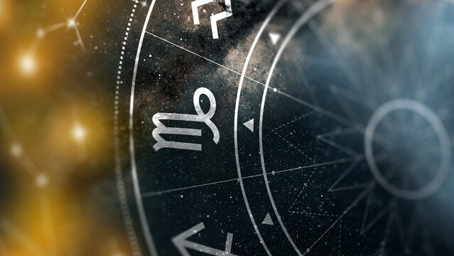 Astrology zodiac signs and symbols on a starry background showing different constellations