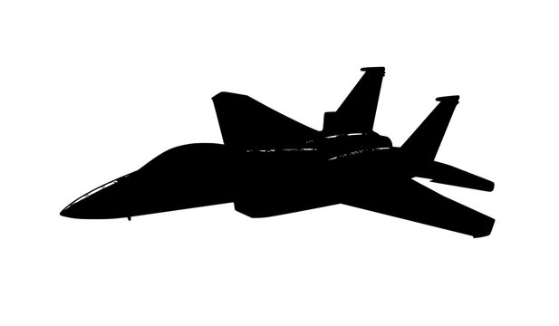 Black jet fighter aircraft silhouette isolated on white background military aviation vector illustration