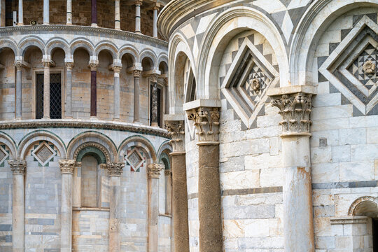 Architectural details of the Pisa Baptistery facade