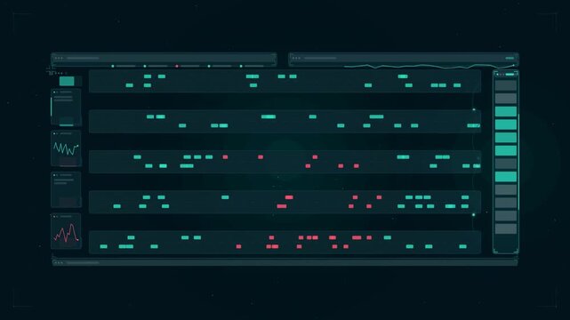 Abstract animated traffic flow lanes congesting drawn as cyan and teal lines and shapes on a deep dark background. Seamless looping 4K motion graphics video with free space for text, ideal for industr