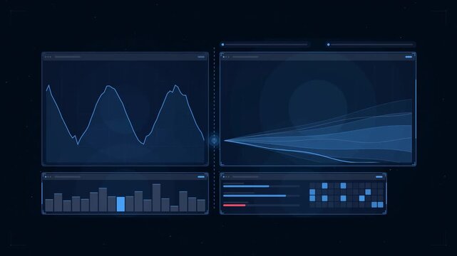 Abstract animated forecast model fan widening drawn as blue and cyan lines and shapes on a deep dark background. Seamless looping 4K motion graphics video with free space for text, ideal for technolog