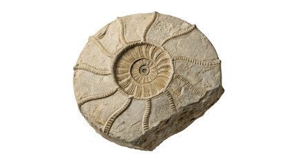 Ancient prehistoric ammonite shell fossil isolated on transparent background © Leo