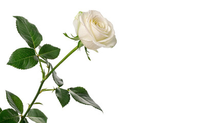 Single beautiful white rose flower stem isolated on transparent background © Leo