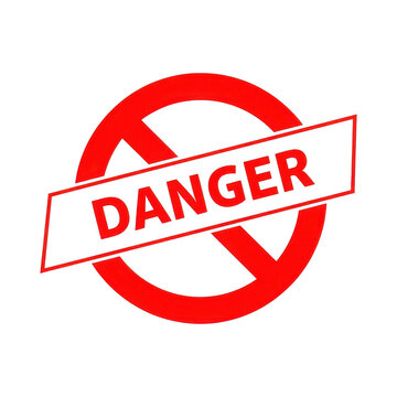 Red danger stamp featuring bold text and warning ban circle symbol on transparent grid.