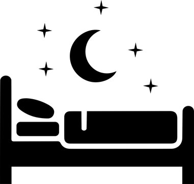 Bed with crescent moon and stars night sleep glyph Transparent PNG