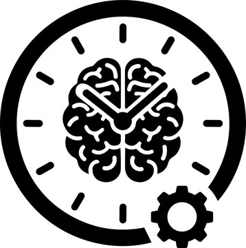 Brain clock with gear time management and productivity glyph icon Transparent PNG