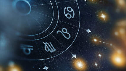 Astrology zodiac signs with constellation patterns in a starry night sky © fotofabrika