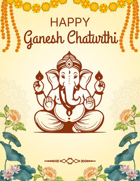 Ganesh Chaturthi Brown Illustrated Greeting Poster